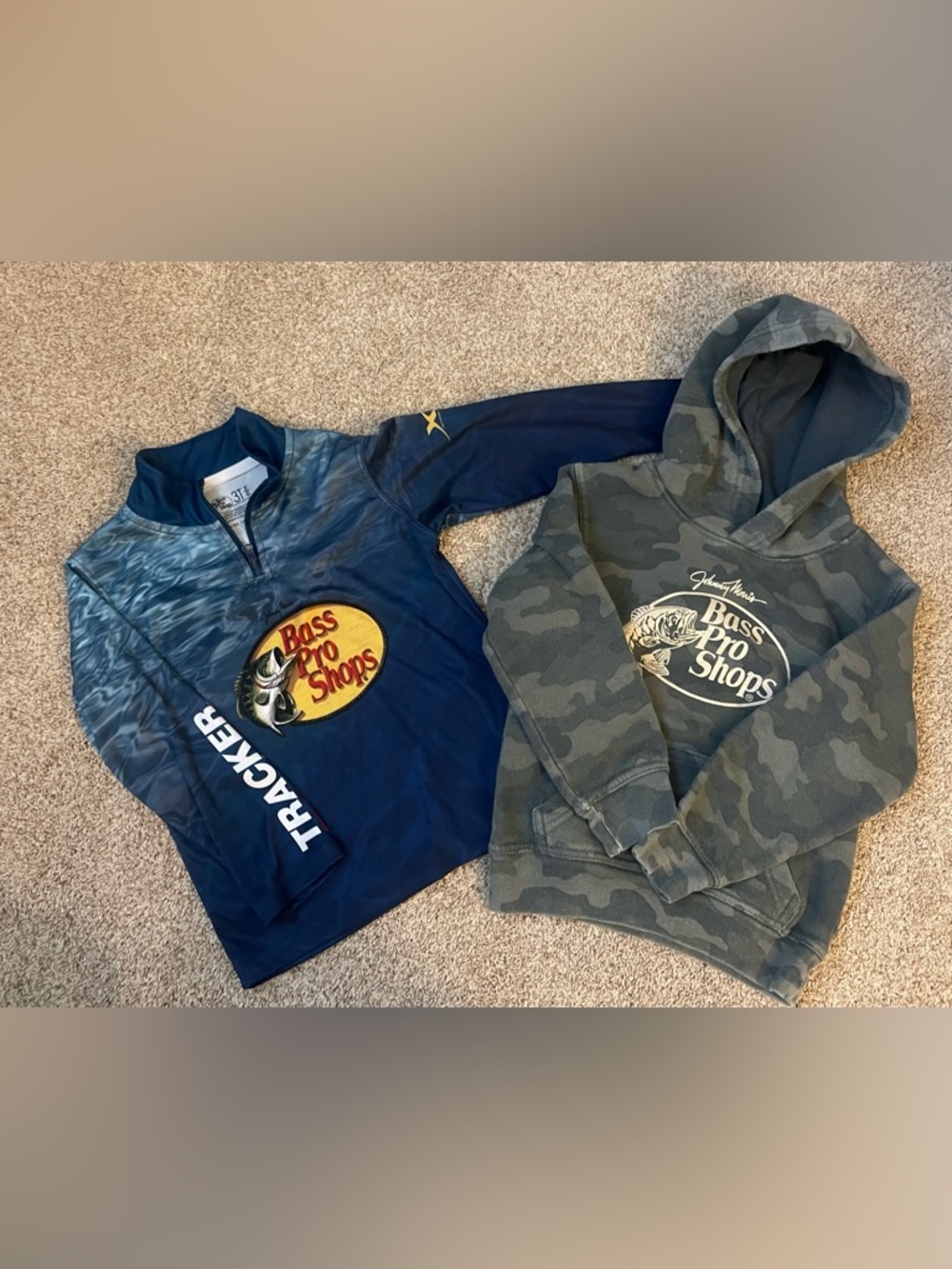 Bass Pro Shops Kids Navy Blue Performance Top & Green Camo Hooded Sweatshirt Set